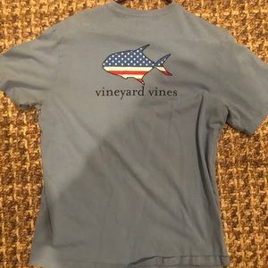 RARE Vineyard Vines Blue Shirt with Flag Fish